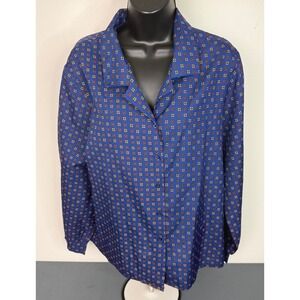 Inner Visions by Ship 'n Shore Women's Patterned Long Sleeve Blouse Blue Size 16